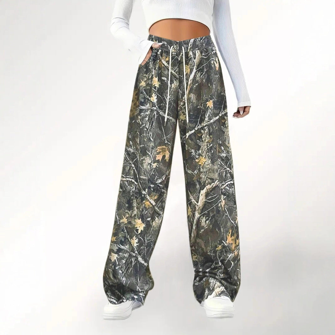 Damen Camouflage Palazzo-Hose mit elastischem Bund und komfortablem Schnitt Drune
