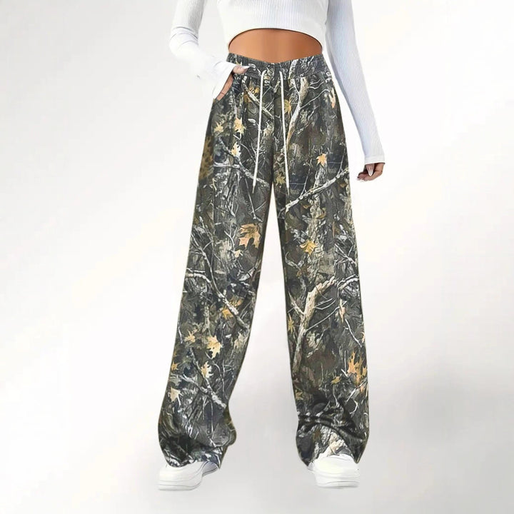 Damen Camouflage Palazzo-Hose mit elastischem Bund und komfortablem Schnitt Drune