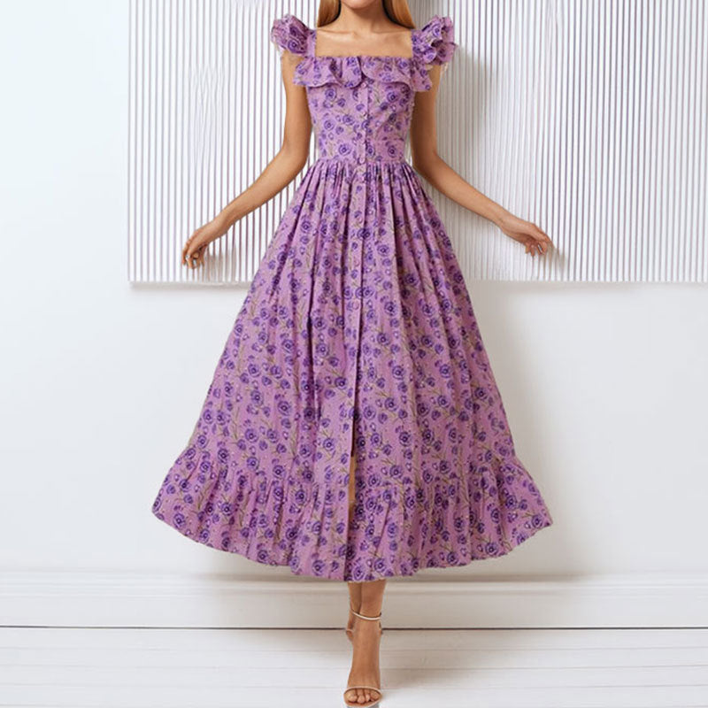 Damen Maxikleid mit Rüschen und floralem Druck Drune