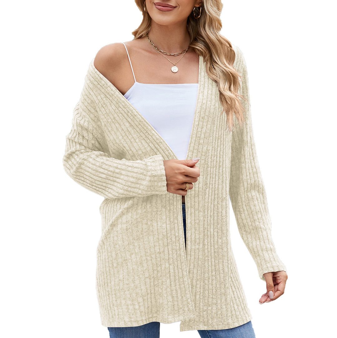 Damen elegante Strickjacke mit offenem Design und feiner Rippenstruktur Drune