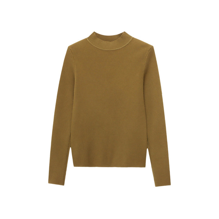 Damen figurbetontes Strickoberteil mit hohem Kragen und eleganten Rippdetails Drune