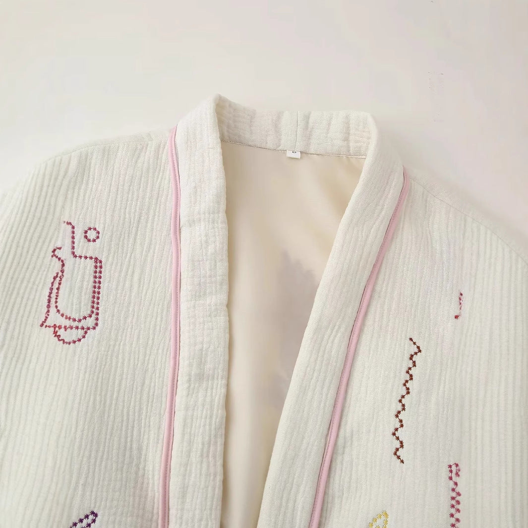 Damen nan gesteppte Kimono-Jacke mit dekorativer Stickerei, aufgesetzten Taschen und lässigem Oversize-Schnitt Drune