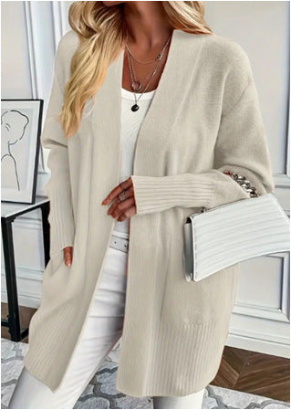 Damen lässiger Strickcardigan mit offenem Front und praktischen Taschen Drune