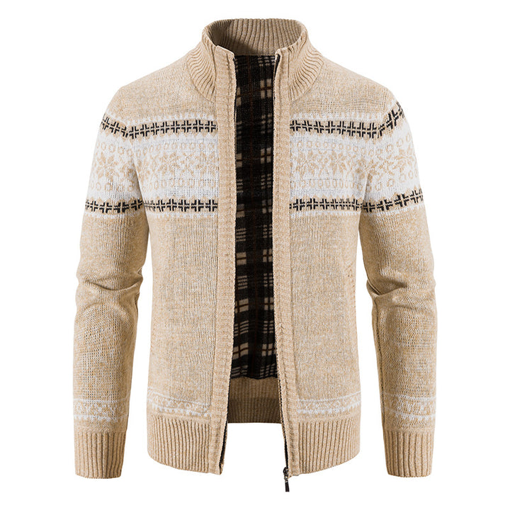 Herren Grobgestrickte Norweger-Strickjacke mit durchgehendem Reißverschluss und karierter Fleece-Innenlage Drune