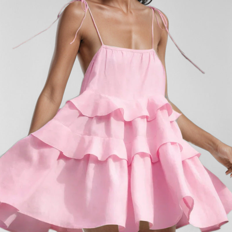 Damen Sommerkleid mit voluminösen Rüschendetails und schwingendem Saum Drune