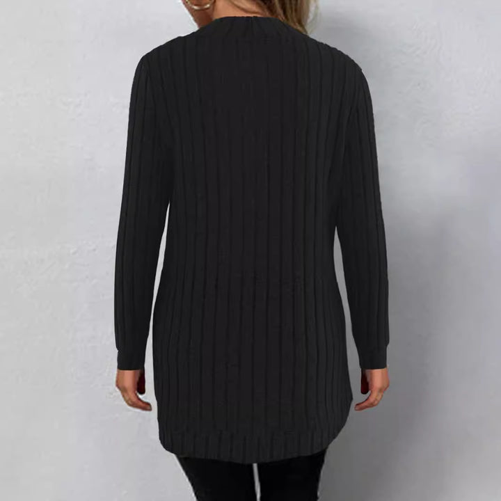 Damen Langer Offener Rippstrick-Cardigan mit abgerundetem Saum Drune