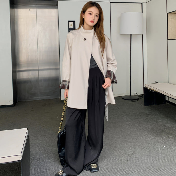 Damen Kurzjacke im Parka‑Stil mit Taillengürtel und kariertem Ärmelfutter Drune