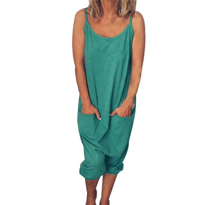 Damen lässiger Jumpsuit mit praktischen Taschen und Spaghettiträgern Drune
