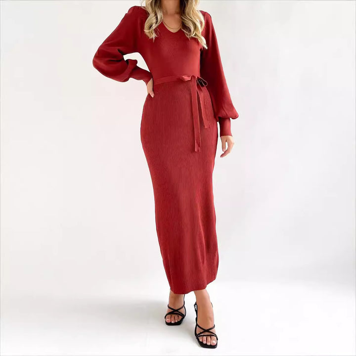 Damen elegantes Strickkleid mit Puffärmeln Drune