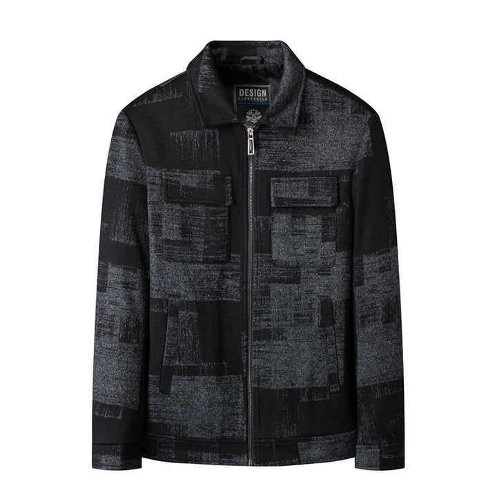 Herren Strukturierte Zip-Hemdjacke aus Wollmix mit Pattenbrusttaschen Drune