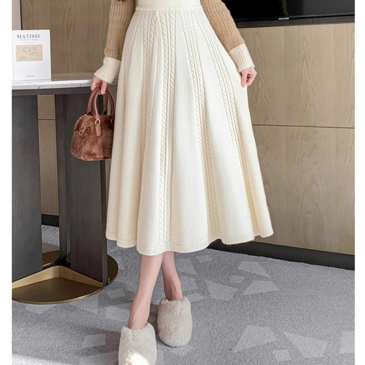 Damen Eleganter Midirock mit Zopfmuster und weitem Schnitt Drune