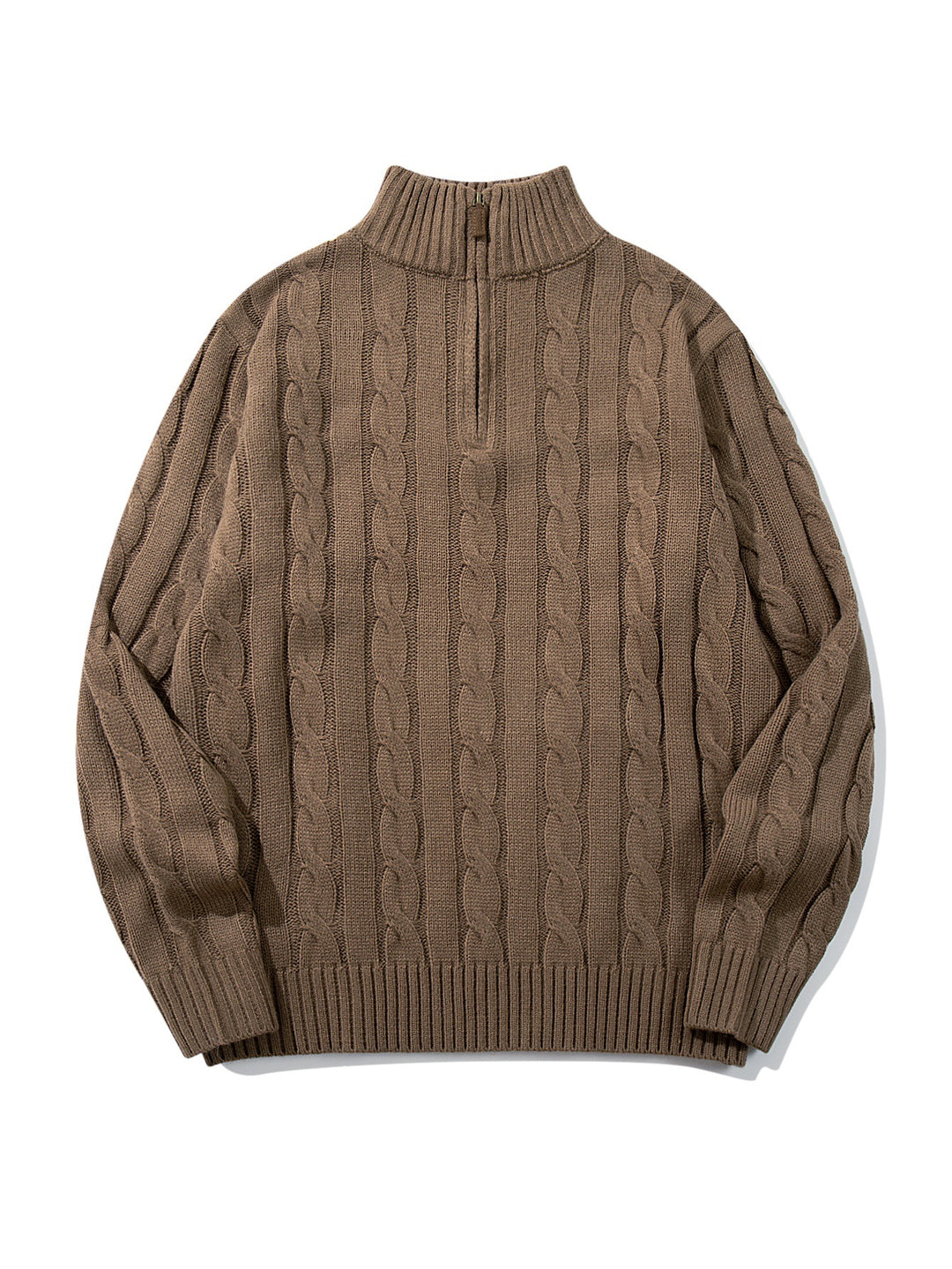 Unisex Zopfmuster-Halbzip-Pullover mit hohem Rippkragen und Oversize-Schnitt Drune