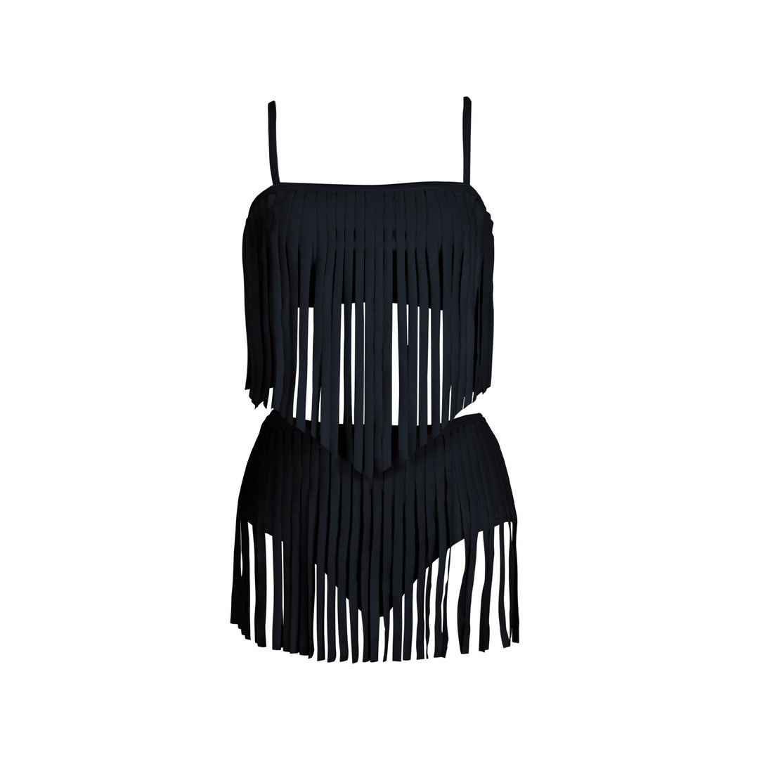 Damen Fransen-Bikini-Set mit modischem Oberteil und figurbetontem Unterteil Drune