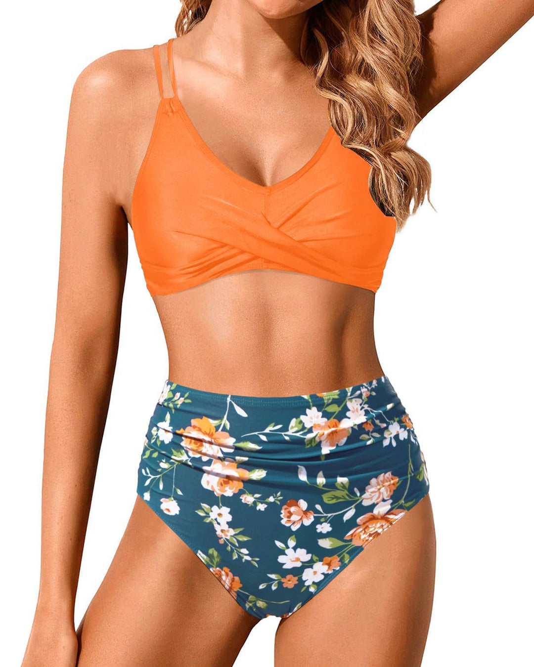 Damen Hochtailliertes Bikini-Set mit gerafftem Oberteil Drune