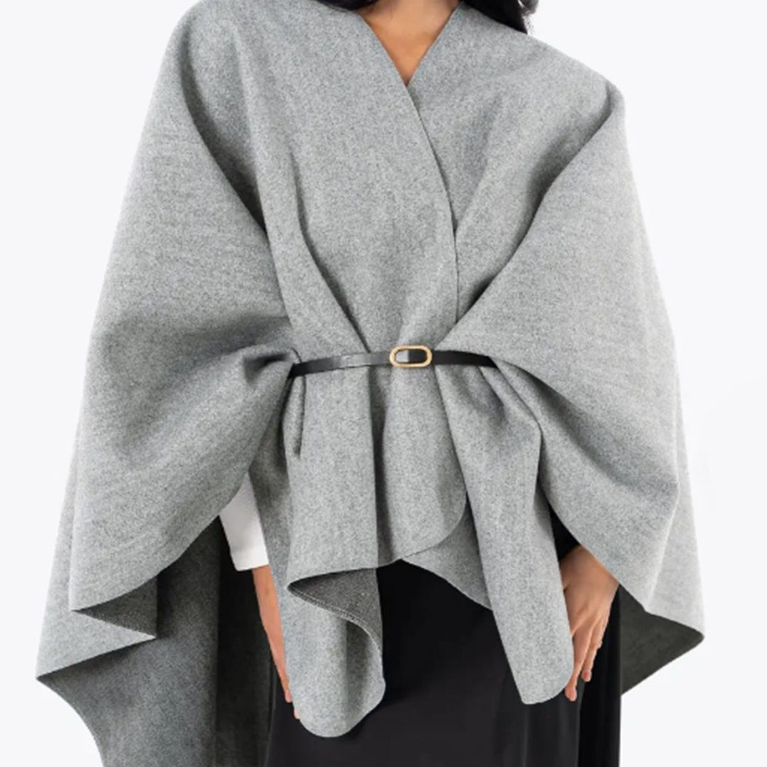 Damen Oversize-Capeponcho mit Wickeloptik und V-Ausschnitt Drune