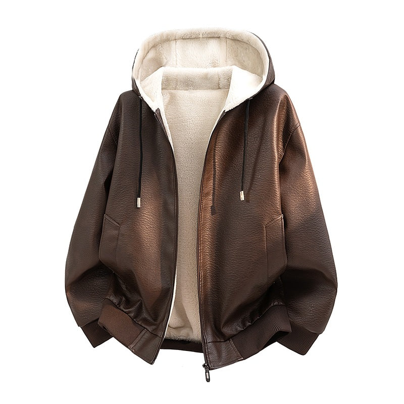 Damen Modische Kunstlederjacke mit Teddyfutter Drune