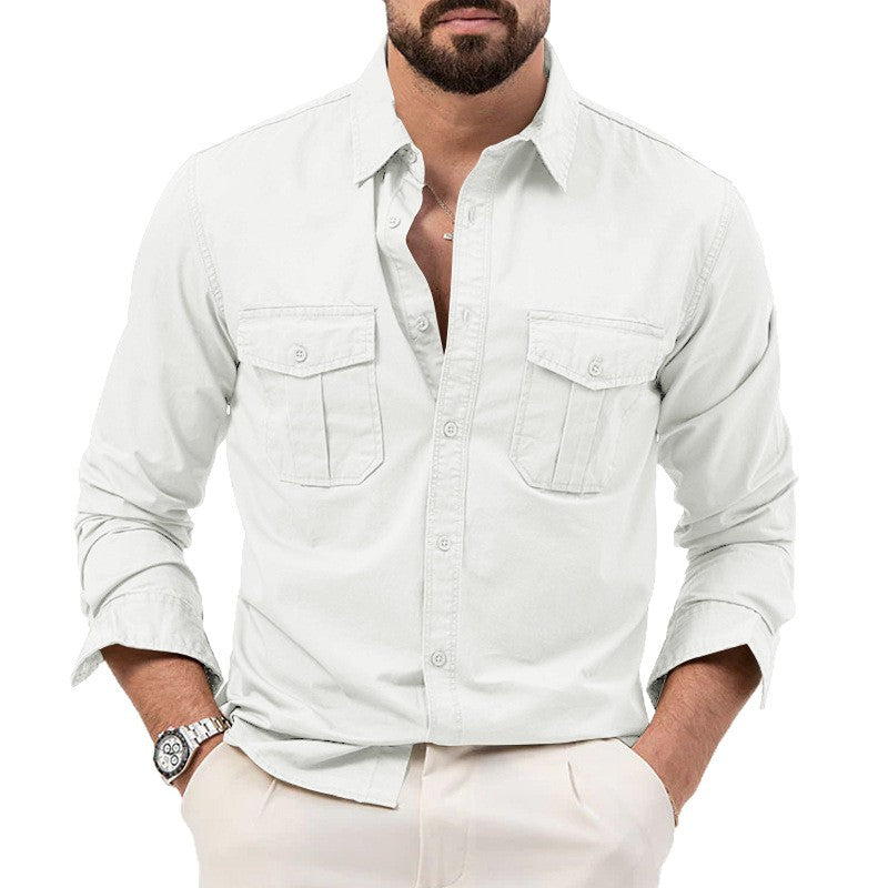 Herren Hemd mit Brusttaschen und Kentkragen, lässiger Regular-Fit aus Baumwollmix Drune