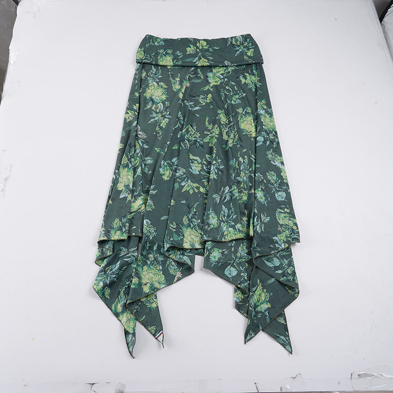 Damen asymmetrischer Maxi-Rock mit floralen Akzenten und elastischem Bund Drune