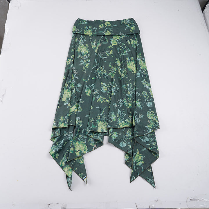 Damen asymmetrischer Maxi-Rock mit floralen Akzenten und elastischem Bund Drune
