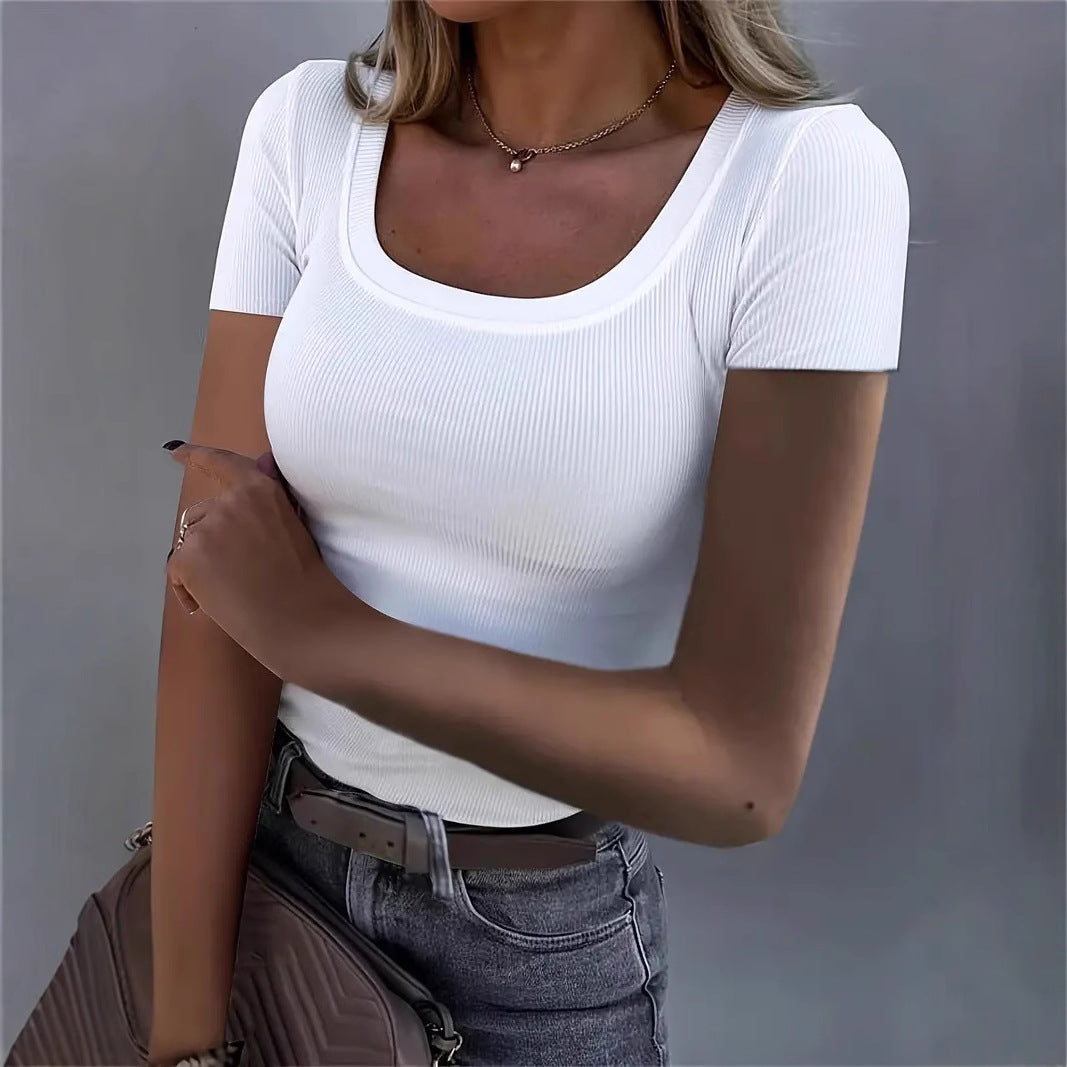 Damen figurbetontes T-Shirt mit trendigem Querripp Drune