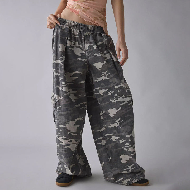 Damen nan weite Cargohose mit elastischem Bund und aufgesetzten Klappentaschen Drune