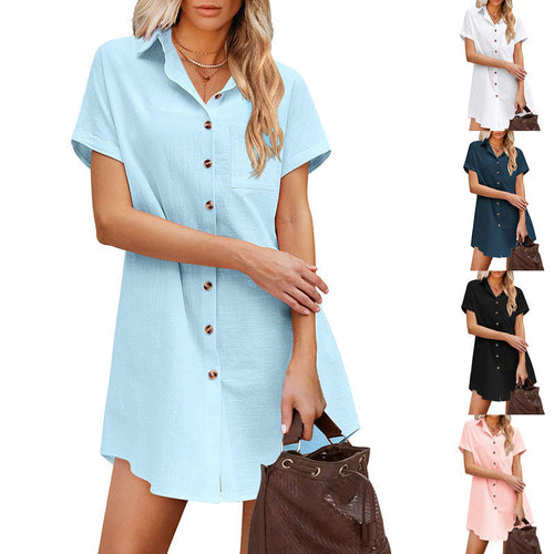 Damen Hemdblusenkleid aus strapazierfähigem Leinenmix mit Knopfdetail und Brusttasche Drune