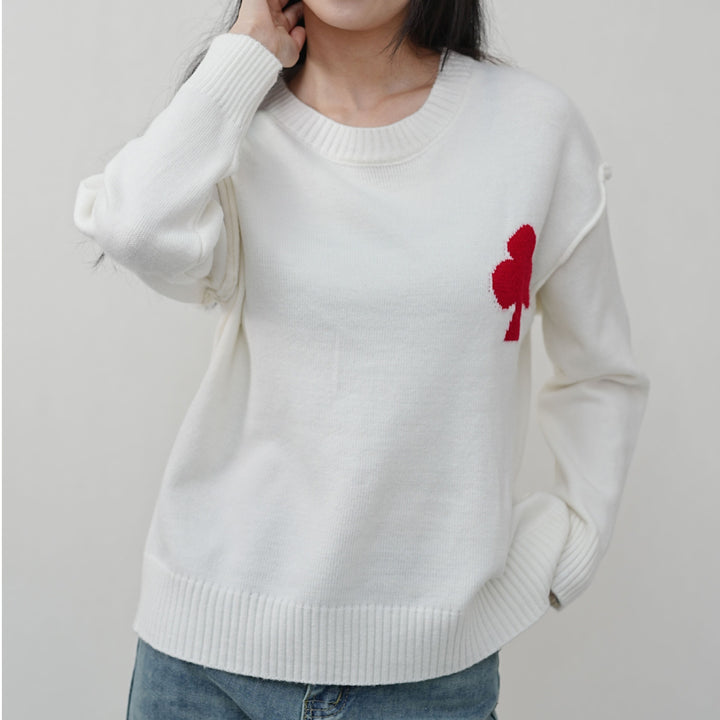 Damen Gemusterter Kurzpullover aus weichem Strickmaterial mit ikonischem Logo Drune