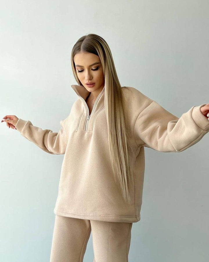 Damen Cropped-Sweatshirt-Set mit hohem Kragen und High-Waist-Jogginghose Drune