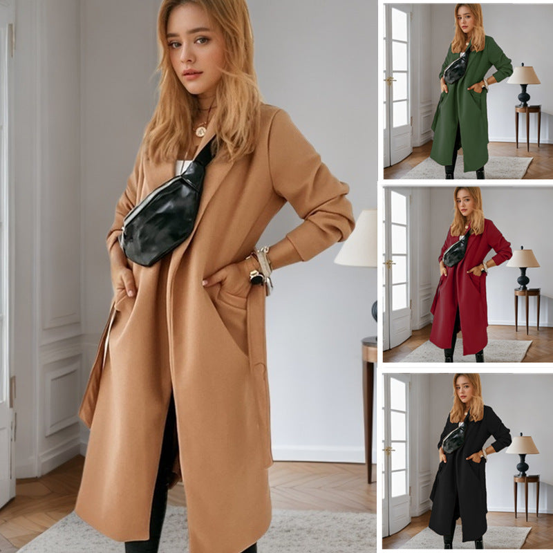 Damen modischer Longblazer mit praktischem Taschen Drune