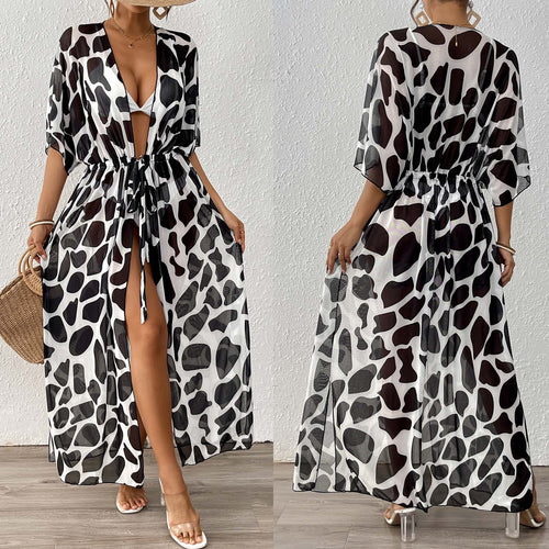 Damen modischer Strandkaftan mit seitlichem Kordelzug Drune