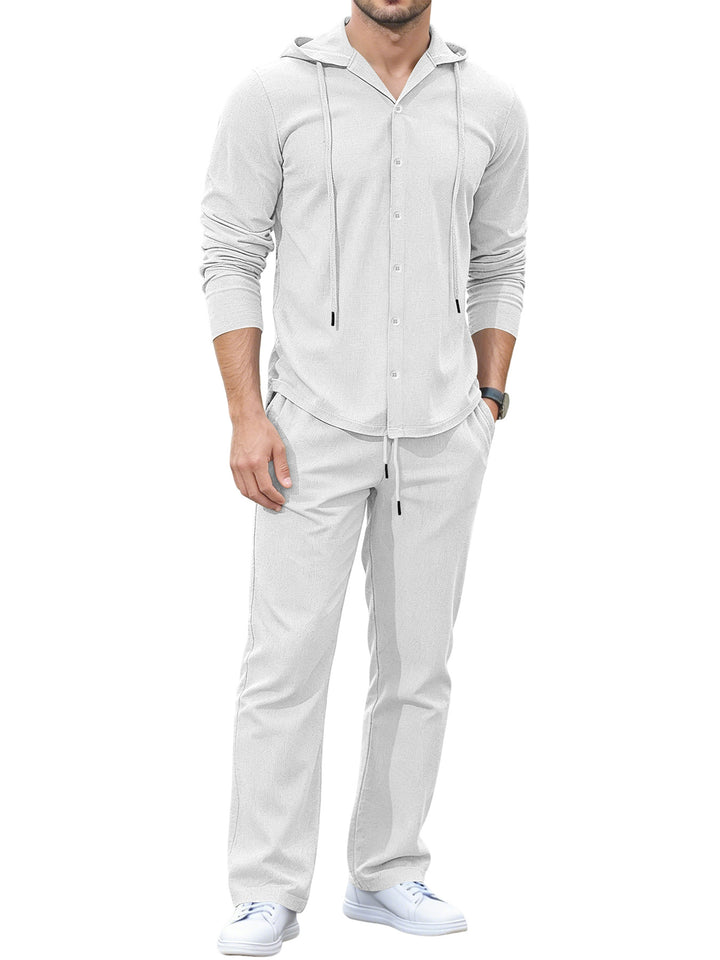 Herren Lässiges Knopf‑Hoodie Lounge‑Set aus Jersey mit Kordelzug und Komfort‑Jogger Drune
