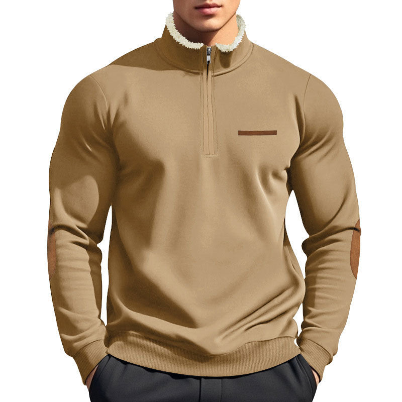 Herren nan Halbzip-Troyer mit Teddyfleece-Kragen und Leder-Ellbogenpatches Drune