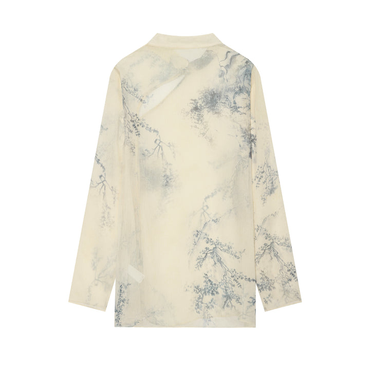 Damen Seidenbluse im Kimono‑Stil mit Mandarinkragen und dekorativer Knotenknopfleiste Drune