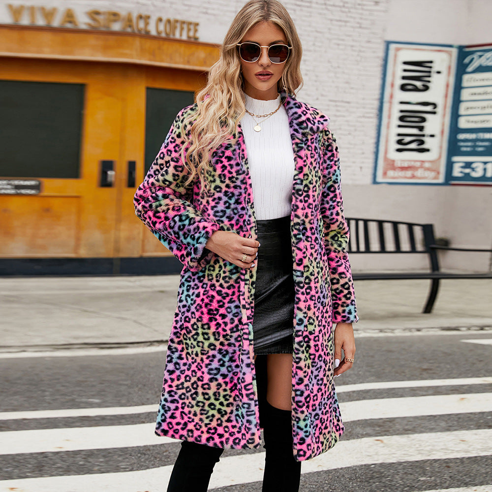 Damen Luxuriöser Leopardenfell-Mantel Drune