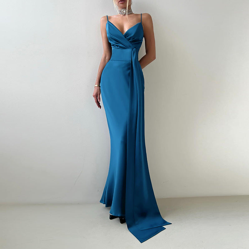 Damen elegantes Abendkleid mit Chiffon-Schleife Drune