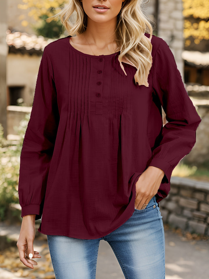 Damen Bluse mit Falten und Knopfleiste Drune