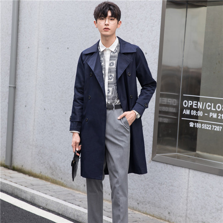 Herren Trenchcoat mit Doppelreiher und tailliertem Schnitt Drune