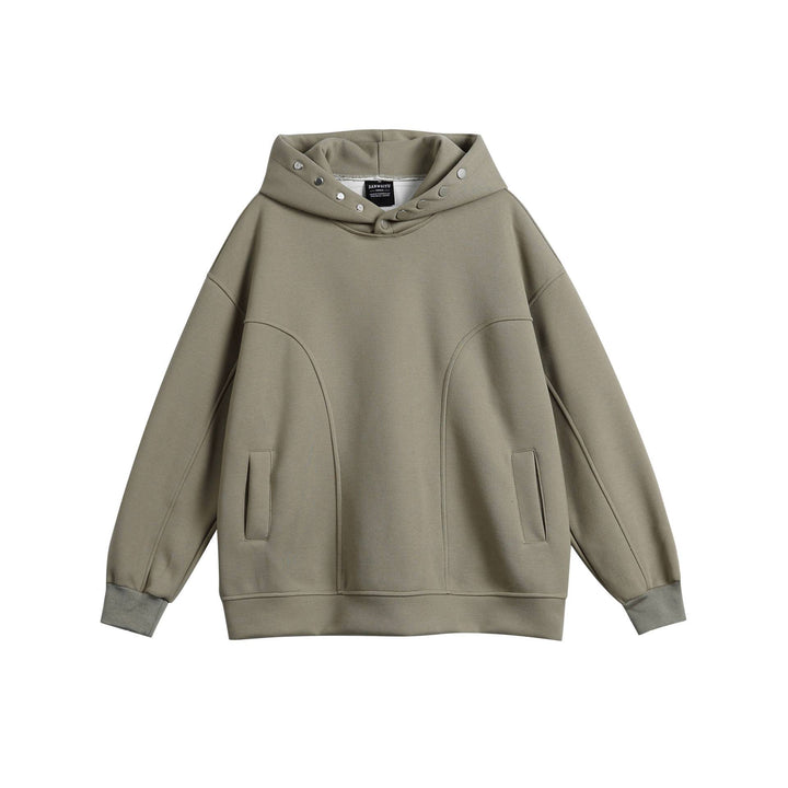 Unisex Oversize Kapuzenpullover mit Druckknopffunnel und Teilungsnähten Drune