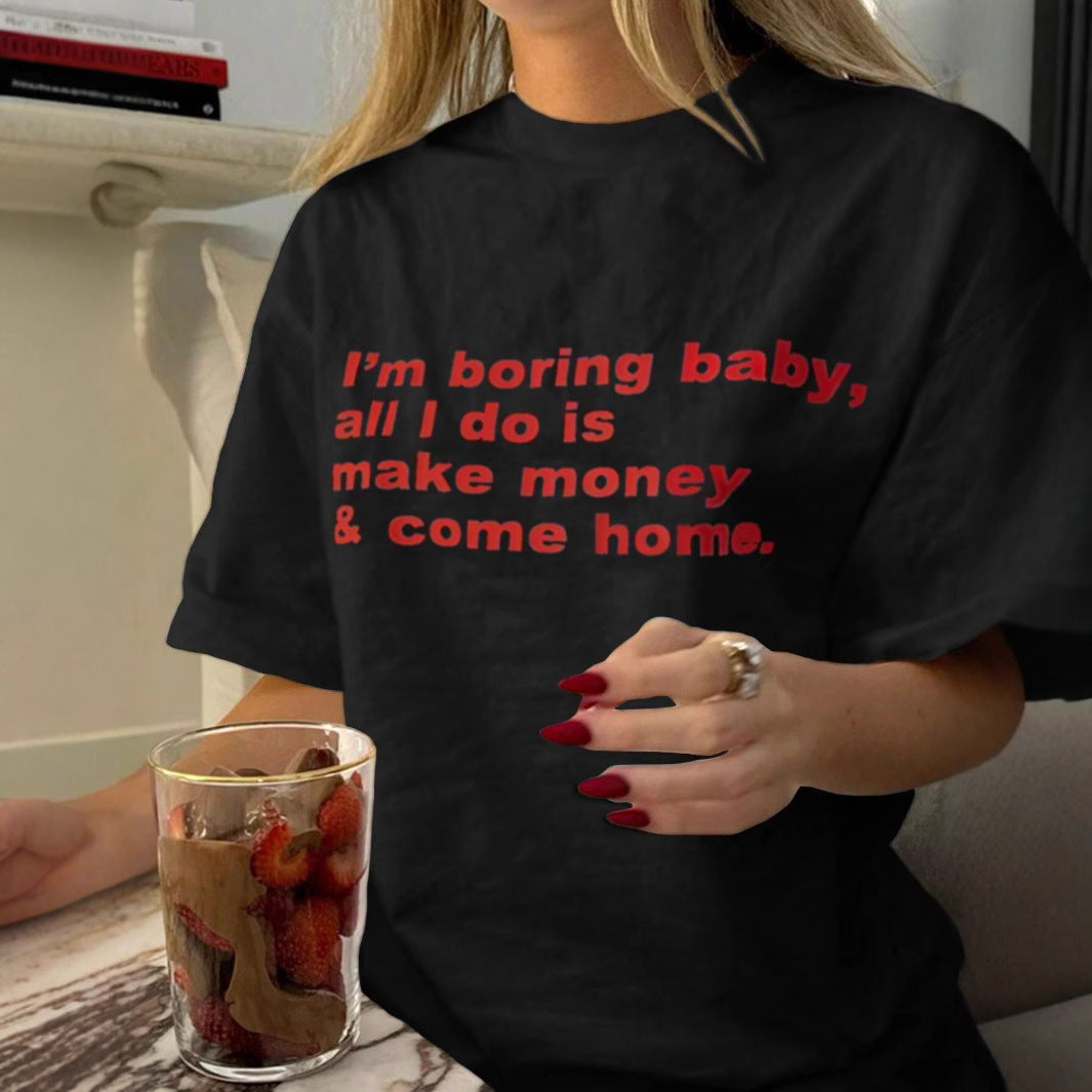 Damen T-Shirt mit kreativem Grafikdruck und luxuriösen Paillettenakzenten Drune