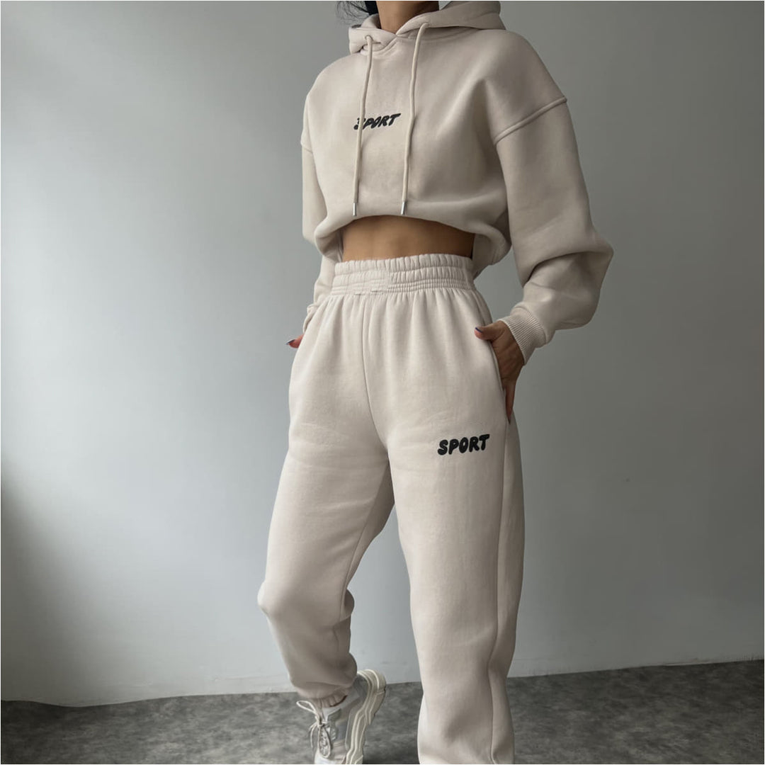 Damen lässiges Sport-Hoodie- und Jogginghosen-Set mit hoher Taillierung und weichem Material Drune
