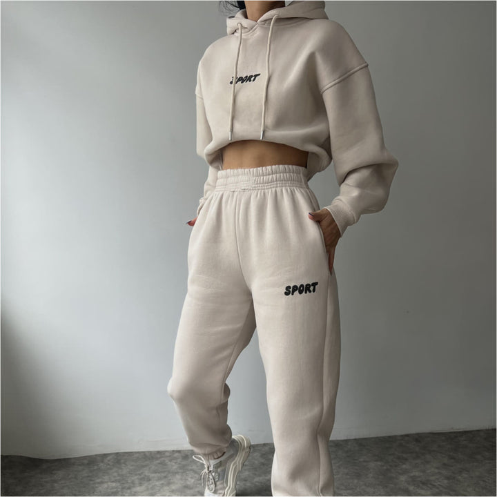 Damen lässiges Sport-Hoodie- und Jogginghosen-Set mit hoher Taillierung und weichem Material Drune