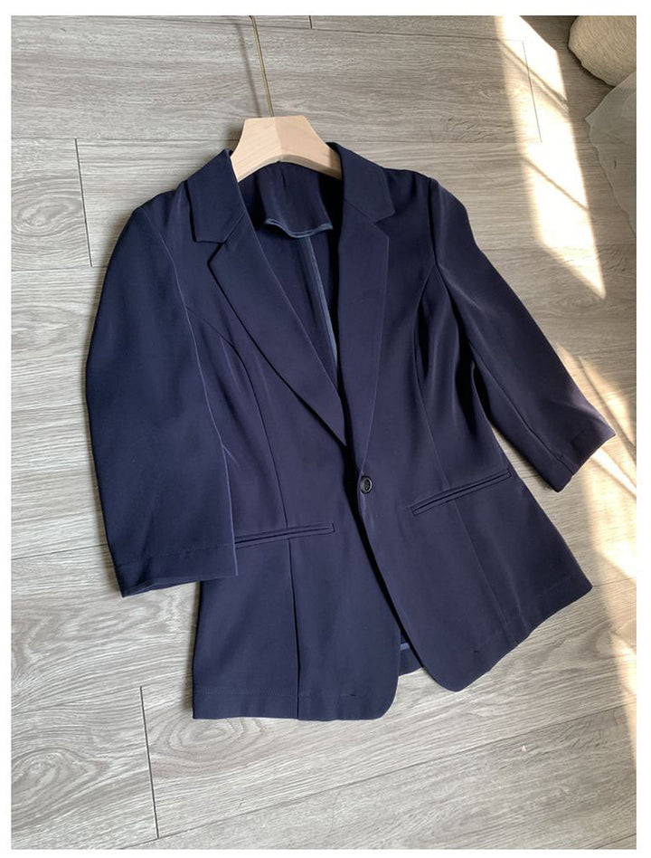 Damen Taillierter Ein‑Knopf‑Blazer mit 3/4‑Ärmeln und strukturierter Teilung Drune