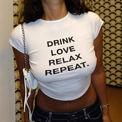 Damen Crop-T-Shirt mit inspirierendem Schriftzug und lässigem Schnitt Drune