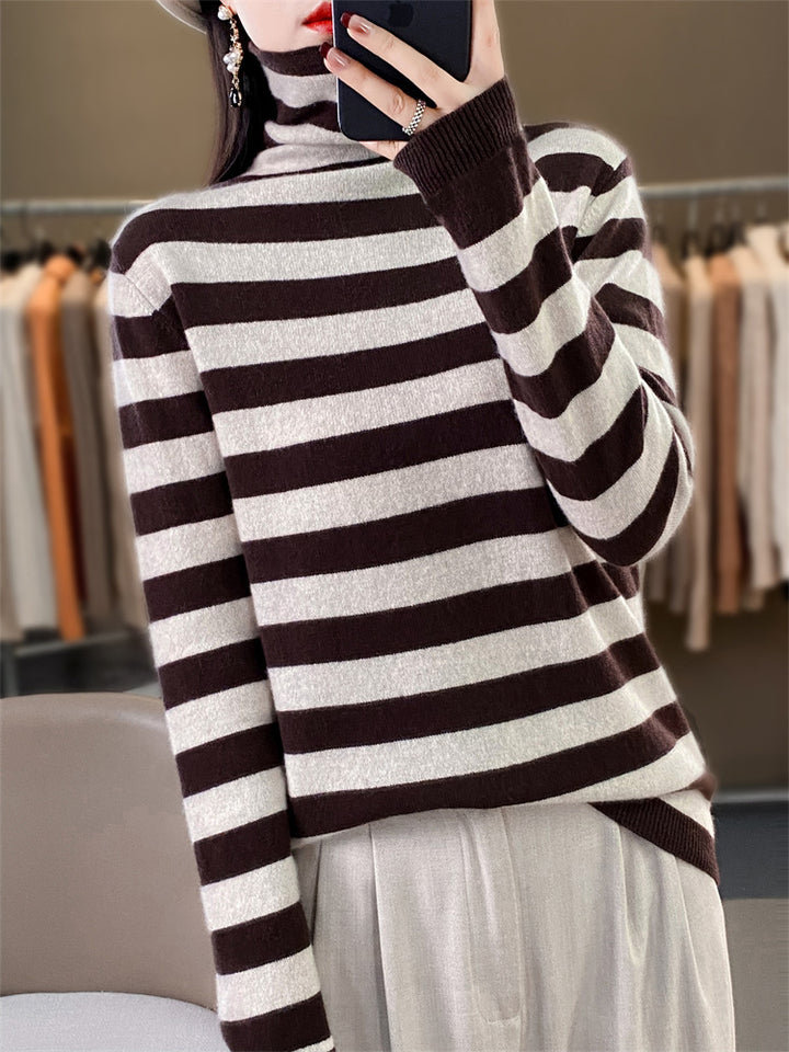 Damen Lässiger gestreifter Rollkragenpullover aus Wollmix mit legerer Passform Drune