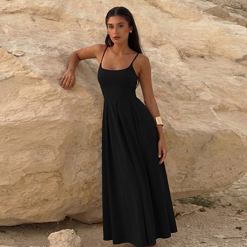 Damen Fließendes Maxikleid mit schmalen Spaghettiträgern und elegantem Schnitt Drune