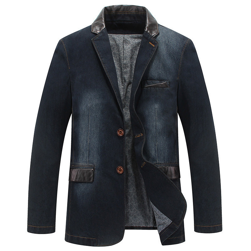 Herren Jeans-Sakko mit Lederimitat-Besatz und Paisley-Futter Drune