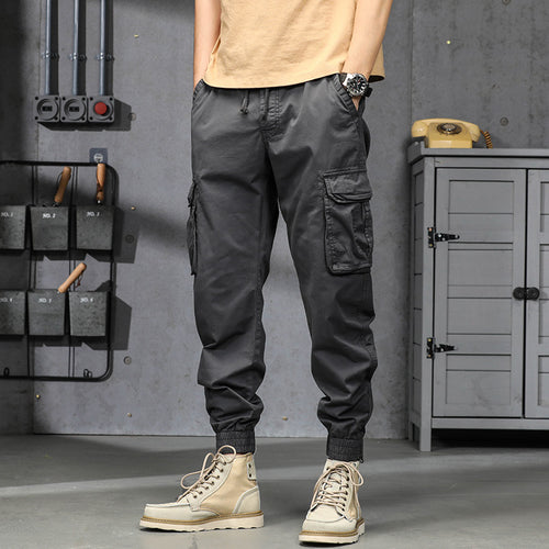 Herren Cargo-Jogginghose im Utility‑Stil mit Tunnelzugbund, Mehrfachtaschen und Reißverschluss‑Knöchel Drune