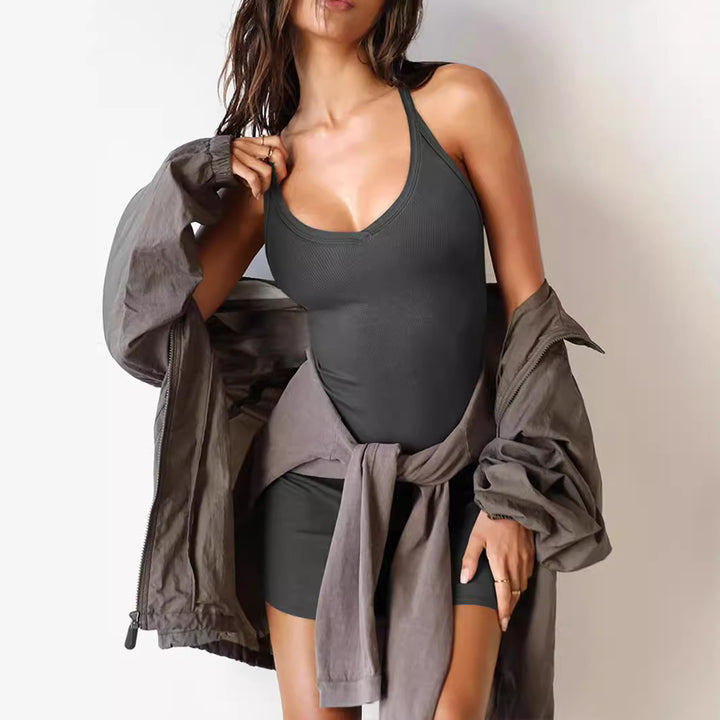 Damen figurbetontes Spaghettiträger Kleid Drune