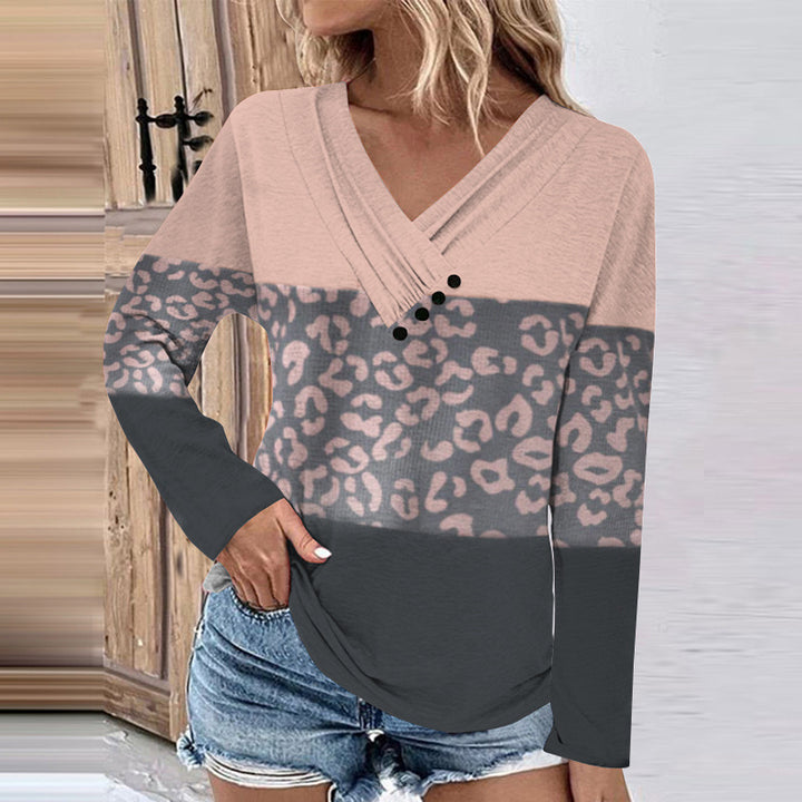 Damen Gerippter V-Ausschnitt Pullover mit Farbverlauf, Zierknöpfen und legerer Passform Drune