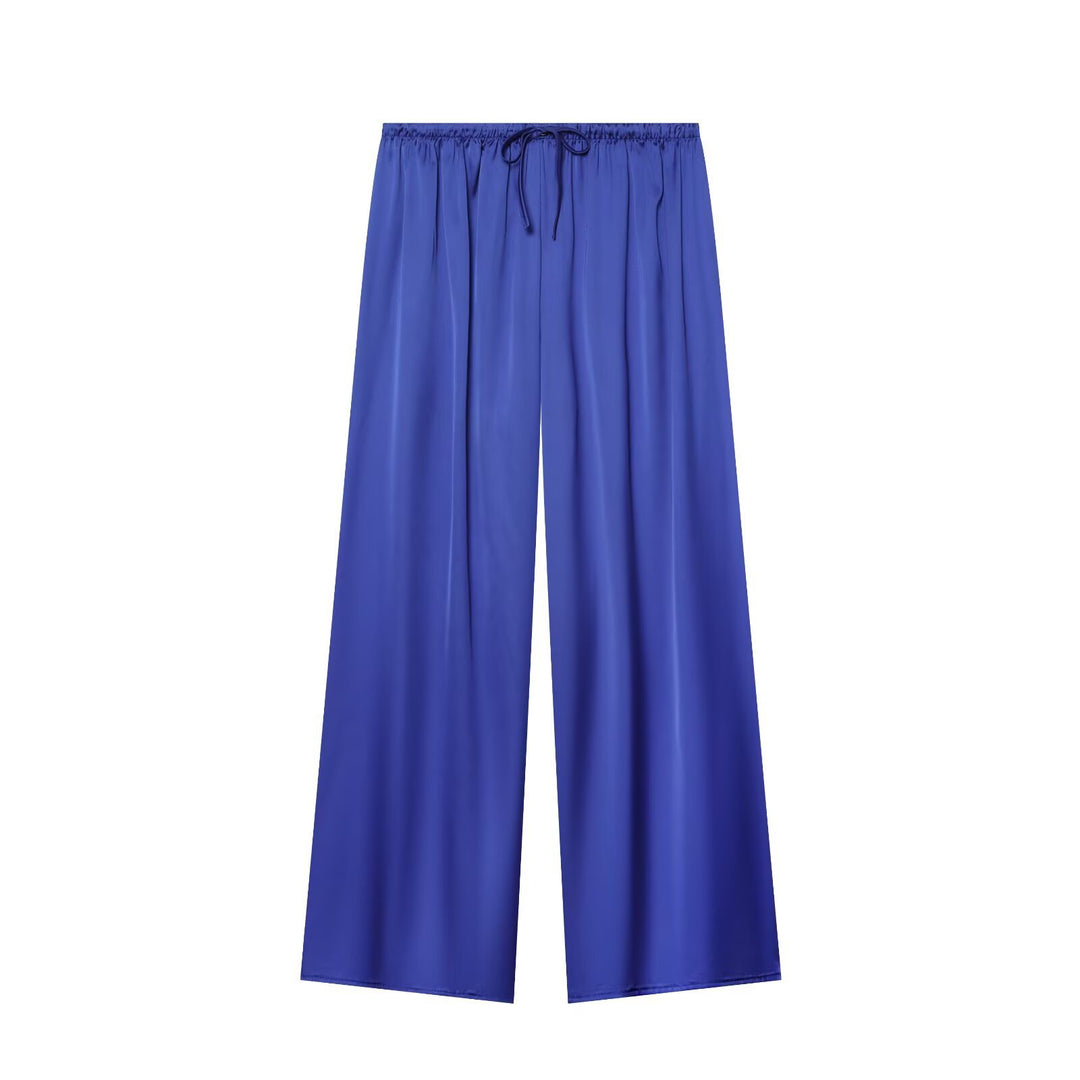Damen nan luftig-weite Palazzo-Hose mit elastischem Bund und Kordelzug Drune